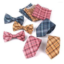 Bow Ties Men Neck Tie Pocket Square Sets Classic Men's Plaid Necktie Set Formal Business