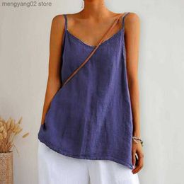 Women's Tanks Camis Women's Summer Top Cotton Linen Spaghetti Strap Top Women Halter V Neck Basic Yellow Sleeveless Tank Tops Loose Casual Camis T230517