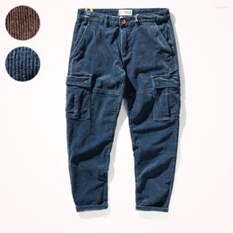 Men's Pants Autumn And Winter Corduroy Casual Men 's Worn Looking Washed-out Stretch Loose Straight Multi-Pocket Cargo