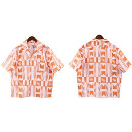 Men's Casual Shirts Orange Checkered Full Print Rhude Shirt Summer Men Women High Quality Hawaiian Beach Serise Tops 230516
