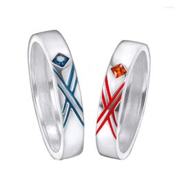 Cluster Rings Anime Darling In The Franxx Adjustable Couple Ring 925 Sterling Silver Red Blue Enamel Finger Cosplay Party Jewelry Gift