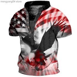 Men's T-Shirts 2023 New Independence Day Men's 3D Digital Printing Independence Day Six Button V-Neck Short T230517