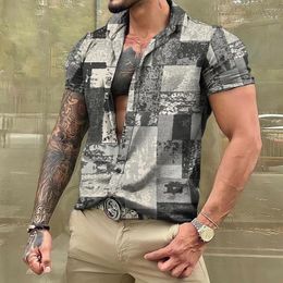 Men's Casual Shirts Vintage Men's Shirt Hawaiian 3D Stripe Printing Short Sleeve Blouse Beach Holiday Tees Tops Oversized Male Clothing