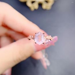 Cluster Rings Natural Rose Quartz Ring Sterling Silver Hexagon 6x8mm Pink Engagment Women For Gift