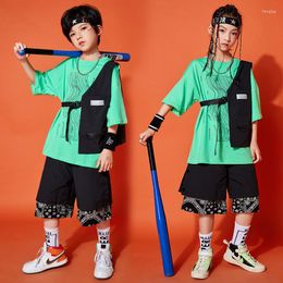 Stage Wear Kids Festival Hip Hop Clothing Green Loose Tshirt Tops Street Shorts For Girls Boys Jazz Dance Costume Teenage Kpop Clothes