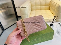 Totes Designers Luxury tote purse handbag message bags cluth top quality Brand classic Genuine leather Crossbody Marmont Original box Gold Chain 18CM Khaki