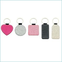 Other Festive Party Supplies Sublimation Key Ring Shiny Pu Leather Keychain Round Heart Rec Square Blank Christmas Ornaments Drop Dha6G
