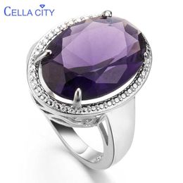 Band Rings Cellity Classic Silver 925 Jewellery Amethyst Silver Rings For Women With Oval Shaped Gemstones Engagement Female Gift Wholesale J230517