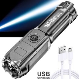 Flashlights Torches Ultra Bright LED Flashlight USB Rechargeable Zoomable Highlight Tactical Flashlight Outdoor Camping Hiking Torch Emergency Lamp P230517