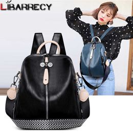 Backpack New Fashionable PU Leather Backpacks for Ladies 2023 High Quality Solid Color Shoulder Backpack for Women Multifunction Bags J230517