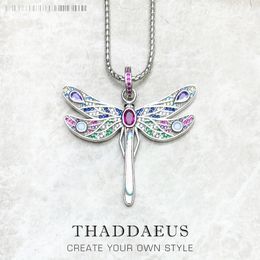 Pendant Necklaces Colourful Dragonfly Pendant Link Chain Necklace Summer Brand Fine Jewellery Europe 925 Sterling Silver Gift For Women 230516