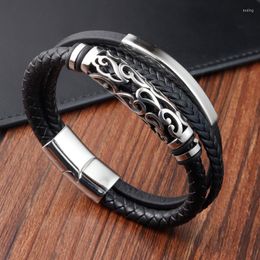 Charm Bracelets Retro Style Double Stitching Combination Small Accessories Stainless Steel Men's Leather Bracelet Promotional Price For