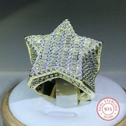 Band Rings 925 Silver New arrivel Hip-hop Full Crystal Micro-inlaid Zircon Big Five-pointed Star Ring For Men and Women Jewelry J230517