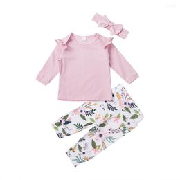 Clothing Sets Baby Girl Clothes Set Pink Ruffle Pullover Tops Flower Pants Leggings Headband 0-24M Born Infant Toddler Spring Fall Outfits