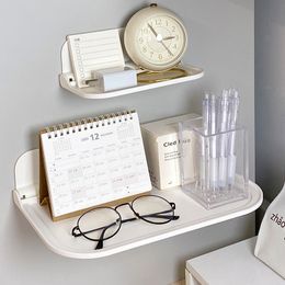 Bathroom Shelves Wall mounted non punched foldable storage board mobile phone holder rack Home Organiser
