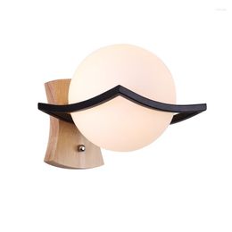 Wall Lamp Nordic Solid Wood Iron Vintage Round Glass Ball E27 Light For Bedside Apartment Restaurant Bar Coffee Shop El