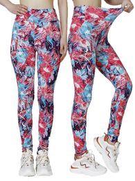 Women's Leggings CUHAKCI Big Red Floral Print High Waist Sport Women Yoga Tights Gym Clothing Femme Workout Leggins Ladies Pencil Pants