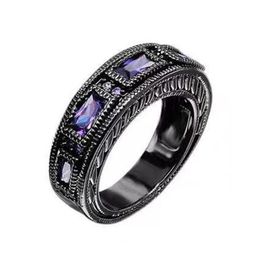 Cluster Rings Milangirl 2 Pcs/Set Crystal Rhinestone Black Color Purple Druzy Metal Set For Women Finger Jewelry