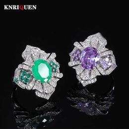 Band Rings Retro 10*12mm Amethyst Emerald Ring Wedding Bands Gemstone Lab Diamond Cocktail Party Fine Jewellery Anniversary Gift cessories J230517