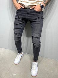 Men's Jeans 2023 Men Casual Black Slim Pencil Pants Male Fashion Hole In Tear Skinny Motor Biker Hip Hop Party Denim Clothing