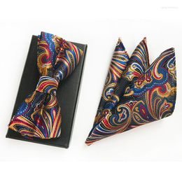 Bow Ties Fashion Tie Set For Men Pocket Square Silk Jacquard Woven Wedding Bowtie Handkerchief Butterfly Towel