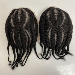 Indian Virgin Human Hair Replacement No. 8 Root Afro Corn Braids #1b Black Full Lace Toupee for old Blackman