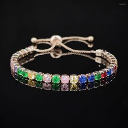 Strand 2023 Arrival Colorful 4mm Rose Gold Silver Color Tennis Bracelet Adjustable For Women Party Gift Jewelry Wholesale S7193