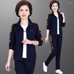 Women's Two Piece Pants 2023 Spring Autumn Sweatsuit Casual Zip Up Jacket T-Shirt Sweatpant Suit Middle-Aged Mom Fashion Tracksuit 3 Set