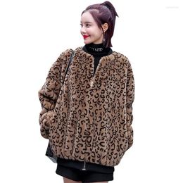 Women's Fur Women Leopard Print Overcoat Fashion Coat Fall Winter Loose Jacket Mid-length Pocket Female Hooded Outwear Casaco Feminino