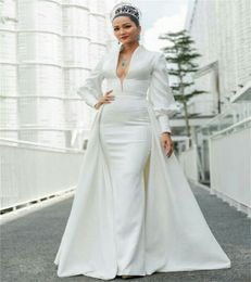 Korean Princess Overskirt Wedding Dress 2023 Elegant V Neck Long Sleeve Country Bridal Gowns Satin Church Romantic Bride Boho robe mariee Femme vestido de noiva