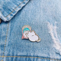 Cartoon Lovely Golden Cat Enamel Brooch Animal Kitten Back Mirror Letters Alloy Pins Badge Sweet Women Jewellery Gift For Kid