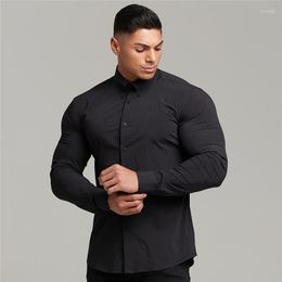Men's Dress Shirts Men's Summer Fitness Shirt Running Sport Gym Muscle Workout Casual High Quality Tops Clothing Cose-Fitting Large Size