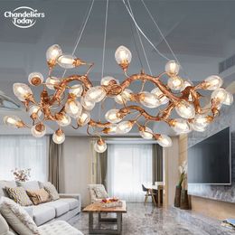 Luxury Round Chandeliers Modern Brass Copper Glass Hanging Lamps Lustre for Living Room Bedroom Dining Room Pendant Lights