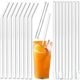 Clear Glass Straw 200x8mm Återanvändbart rakt böjt glas Drickslag med pensel ekovänliga glasstrån för smoothies cocktails FY5155