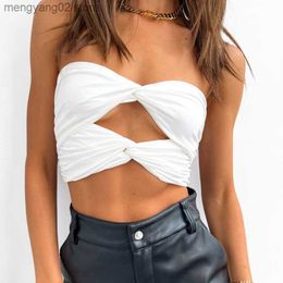 Women's Tanks Camis Sexy Off Shoulder Strapless Hollow Out Halter Crop Tops Women Casual Tank Top Sleeveless Cropped Vest Camisole Tube Top Female T230517