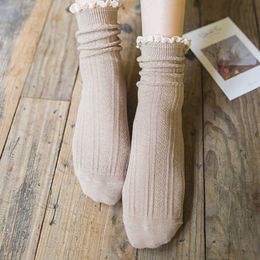 Socks Hosiery Japanese women's socks soft ruffled socks cotton harajuku style solid colors for girls and lolita P230517