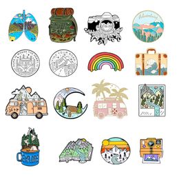 Outdoor Travel Badge Creative Cartoon Camping Tent Hiking Metal Enamel Brooch Fashion Adventure Lapel Backpack Jewelry Gift