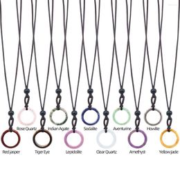 Pendant Necklaces Natural Ring Necklace Healing Crystal Stone Rope Chain For Gift DIY Finger