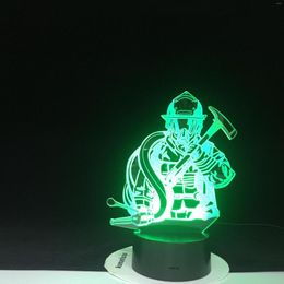 Night Lights Fireman 3D LED Modeling USB Creative Firefighter Table Lamp Home Decor 7 Colors Changing Sleep Lighting Kids Gifts