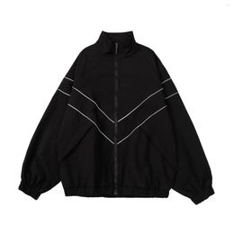 Men's Jackets Men Hip Hop Streetwear Reflective Striped Jacket Coat Zipper Up Windbreaker Harajuku Thin Sports Black Blue
