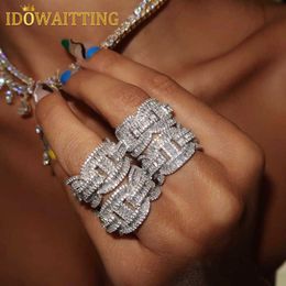 Band Rings 2023 New Arrive 5A Cubic Zirconia Iced Out Bling Rectangle CZ Engagement Full CZ Eternity Band Ring For Women Men HipHop Jewellery J230517
