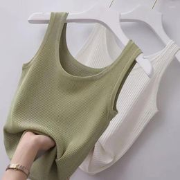 Camisoles & Tanks 2023 Summer Knit Vest Top Sexy Suspender Thread Waistcoat Women Camisole T-shirt Solid Slim Thin Inner Bottom Coat Tank