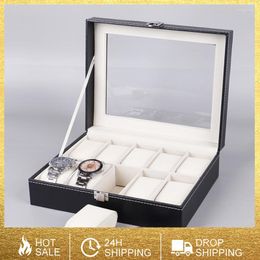 Jewellery Pouches Watch Box Double Layer Organiser PU Leather Wooden Holder Boxes 1/2/3/4/5/6/8/10/12/20/24 Grids Storage Case