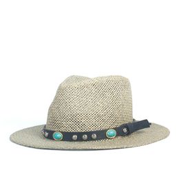 Stingy Brim Hats Summer Women Men Travel Beach Sun Hat Elegant Lady Straw Fedora Wide Panama Sunbonnet Sunhat Size 56-58CM