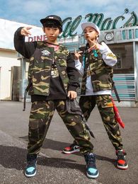 Stage Wear Hip Hop Boys' Dance Clothes Children Green Camouflage Vest Pants Street Costume Fashion Jazz For Girls DNV15822