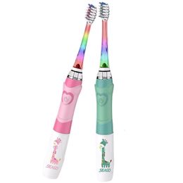 Toothbrush Seago Electric for Kids Colorful LED Flashlight 16000 Strokes Waterproof Battery Powered Brush Children Age 3 230517