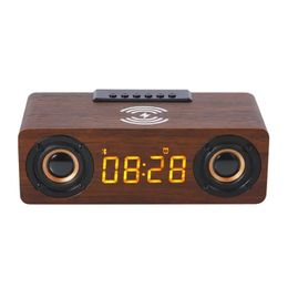 K1 Wireless Charging Wooden Bluetooth Speaker Home Theatre Subwoofer Alarm Clock Soundbox Stereo Surround Music Centre TV Soundbar