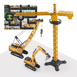 Diecast Model car 3 Pcs Alloy Engineering Car Truck Crane Excavator Hanging Tower Toys Vehicles Construction Set for Boys Kids Birthday Gift 230517