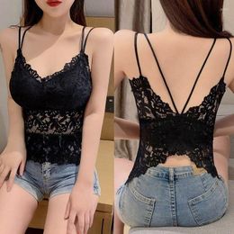 Camisoles & Tanks Women Lace Floral Bralettes Female Wireless Bra Padded Tube Tops Hollow Cross Bow Beauty Back Underwear Top Sexy Vest