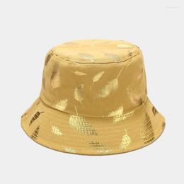 Berets Unisex Summer Two Sides Wear Reversible Bucket Hat Bohemian Feather Printing Foldable Fisherman Cap Outdoor Hip Hop